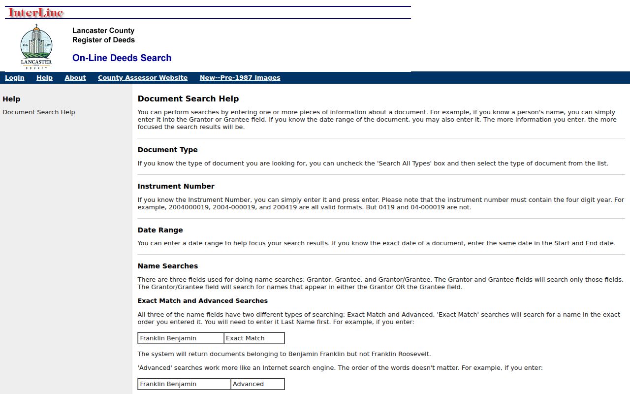 Lincoln street directory deed index search help
