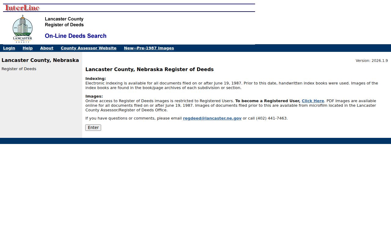 Lincoln street directory deed index entry screen