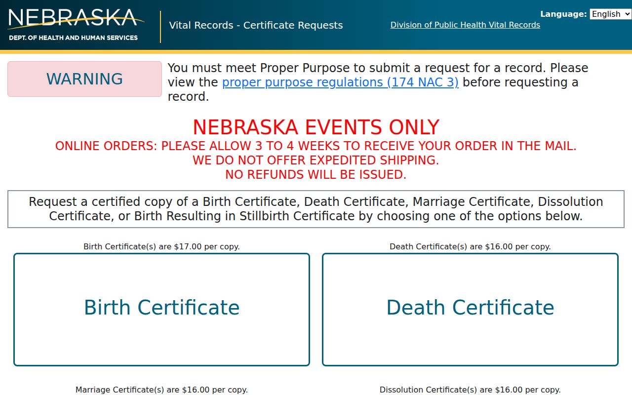 Lincoln residents directory Nebraska vital record request