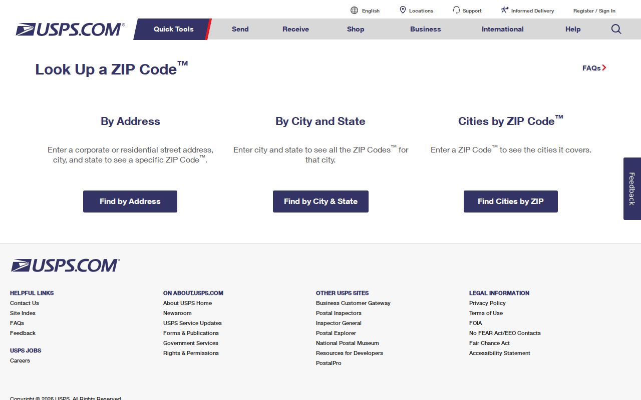 Lincoln ZIP code directory USPS address lookup screen